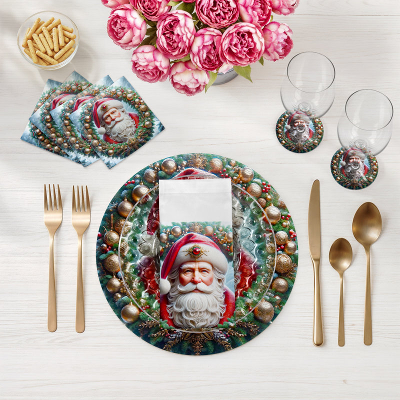 Sous-verres ronds en cuir Santa Claus