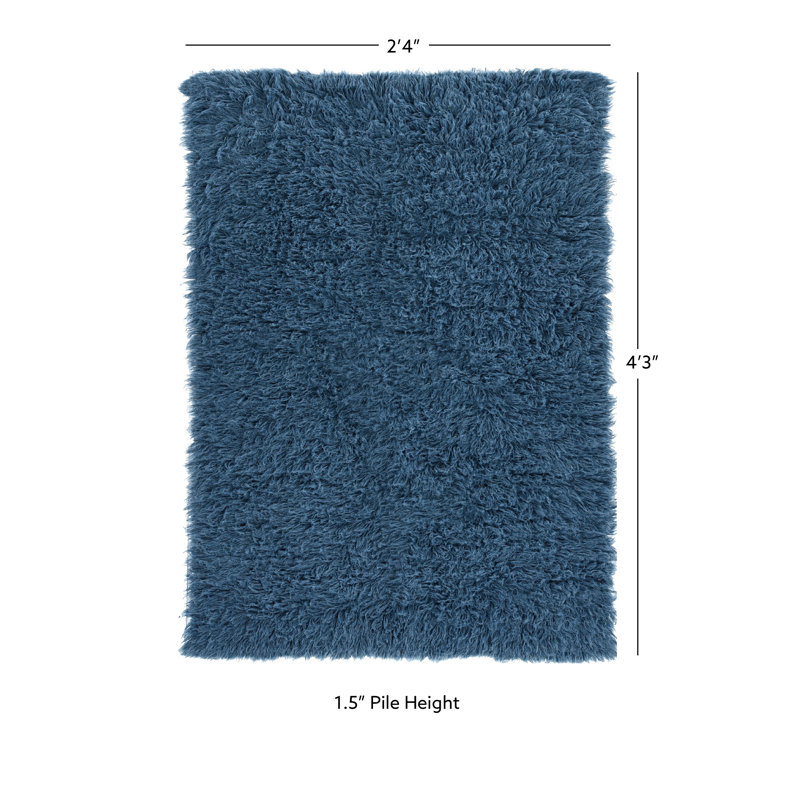 Tapis bleu en laine tissé à la main Aaiden Flokati, 2 pi 4 po x 4 pi 3 po