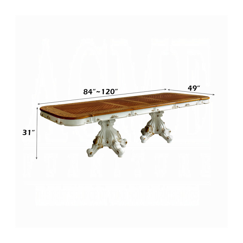 ACME Picardy Dining Table, Antique Pearl & Cherry Oak
