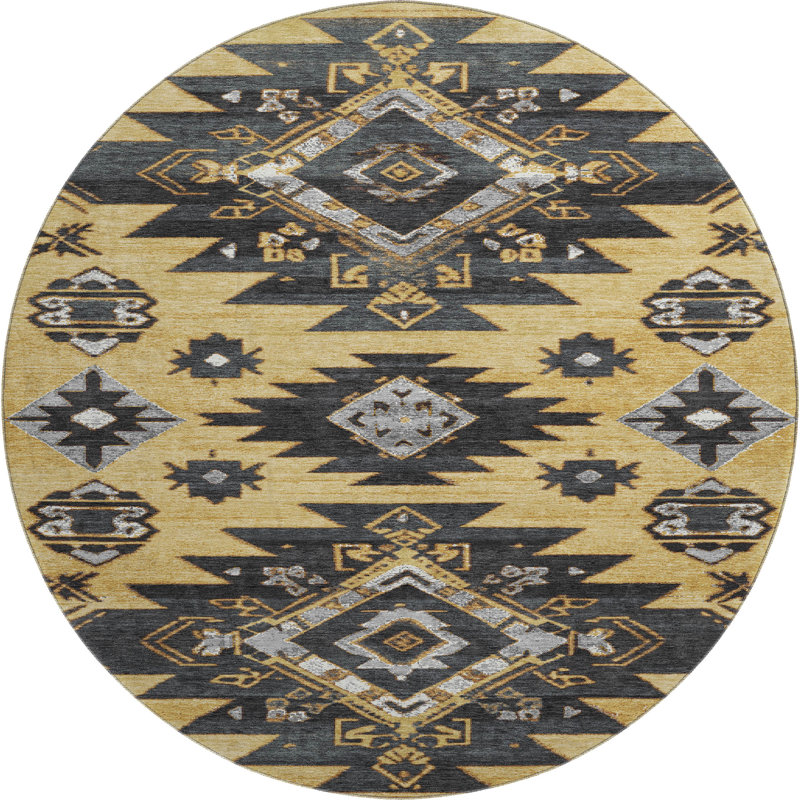 Premium Machine Washable Mayfield AMF1945 Tribal Rug, Round 8'