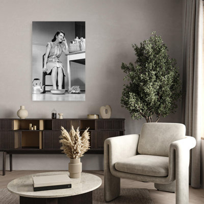 1940s HOUSE WIFE WOMAN HOME FROM GROCERY SHOPPING SHOES OFF SORE FEET SOAKING PAN OF HOT WATER 1 Piece Wrapped Canvas Wall Art