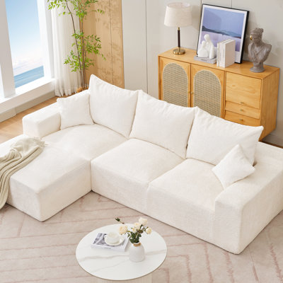 Canapé modulaire de 110 po, canapé en forme de L avec méridienne, canapé profond désossé pour salon, ensembles de meubles d'appartement, tissu chenille moelleux, aucun assemblage requis