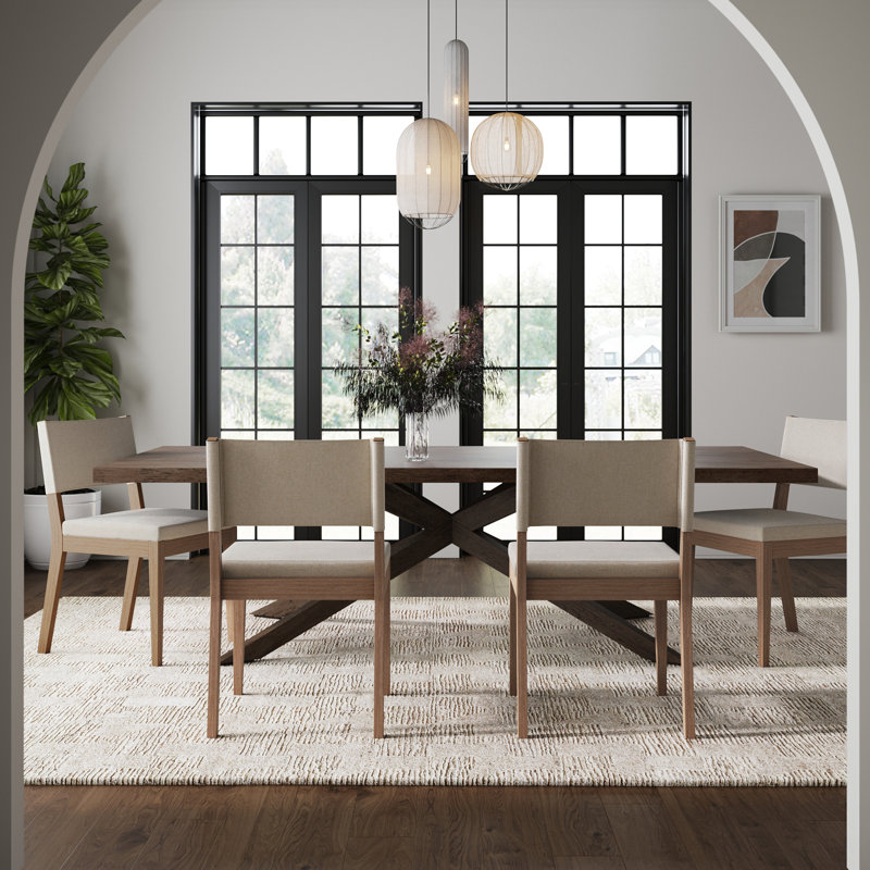 Solid Wood and Flax Upholstered Dining Chair, 1, Brown, Natural Flax
