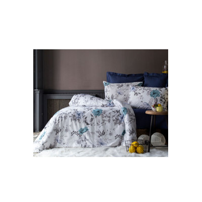 Ensemble de housse de couette 100% coton bleu / brun / blanc Aareon