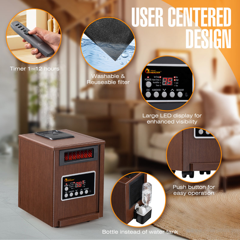 Walnut Electric Infrared Heater with Humidifier and Fan