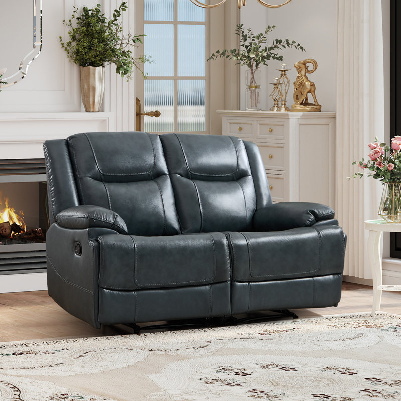 Canapé inclinable en cuir véritable 60 po, Navy Blue