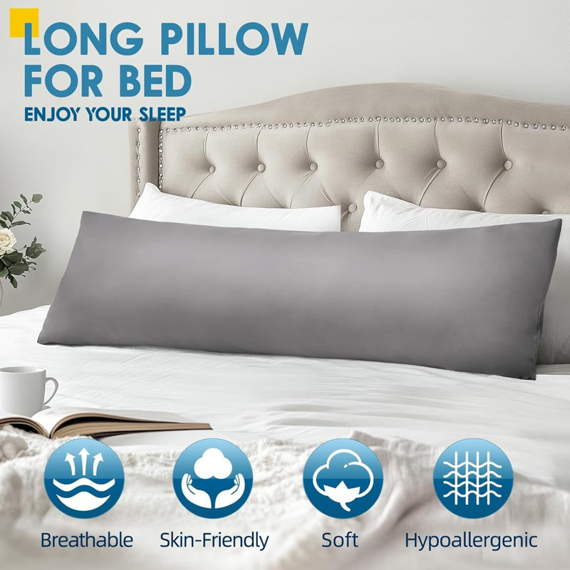 Oreiller long en mousse à mémoire de forme 20 po x 54 po gris