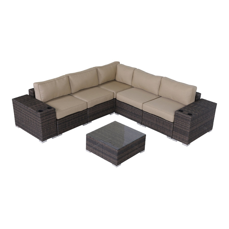 Ensemble de conversation modulaire en rotin 8 pièces avec coussins Meltham