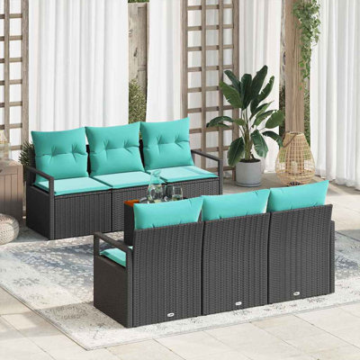 Ensemble de canapé de jardin vidaXL 7 pièces en rotin de polyester noir et turquoise