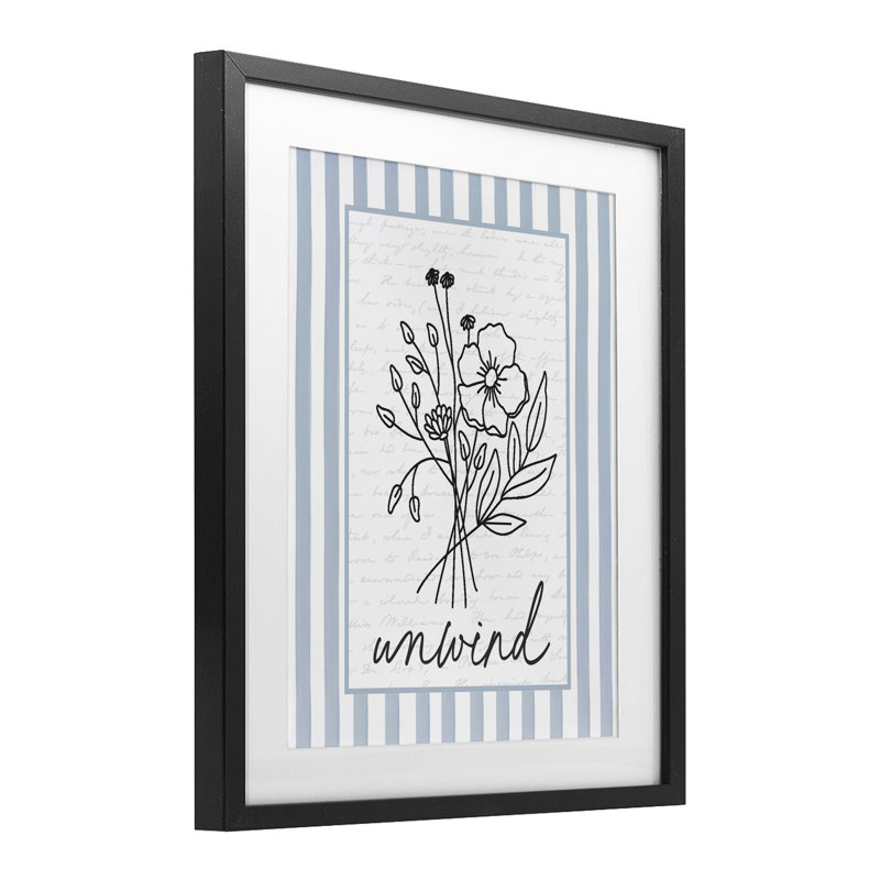 «Unwind Striped Bath Flowers», reproduction encadrée sous verre, design par lettré et doublé, Cadre noir minuit