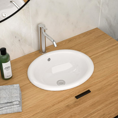 Lavabo de comptoir de salle de bain semi-encastré en céramique blanc de 17 po x 15,5 po, texture de surface lisse, propriété d'absorption d'eau faible, construction du vaisseau sans effort, finition de teinture, rapide