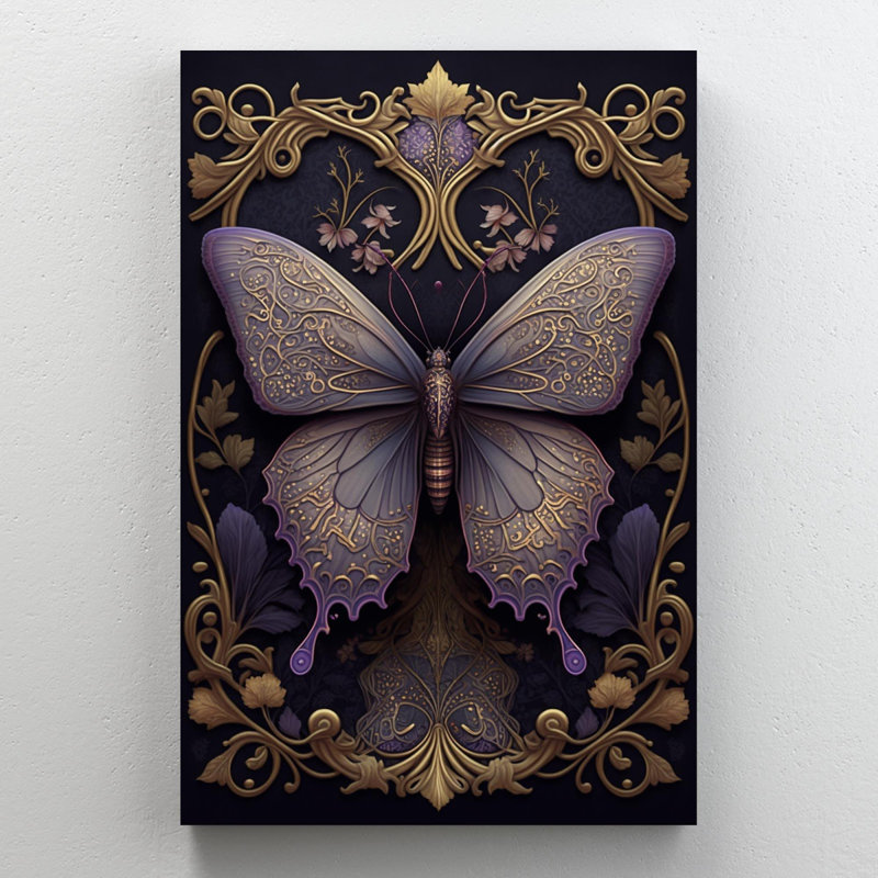 Lavande et papillon, impression sur toile tendue, H 36 po x L 24 po x l 1,25 po