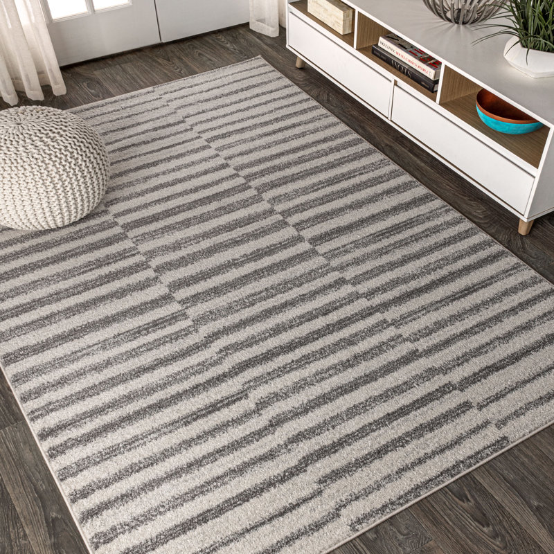 Phares Stripe Gray/Cream Rug, Rectangle 5'3" x 7'7"