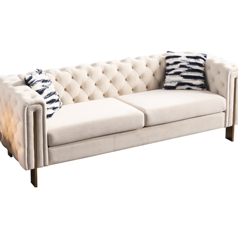 Fauteuil moderne en velours avec pieds en métal doré, pour l'espace de vie, Crème, crème