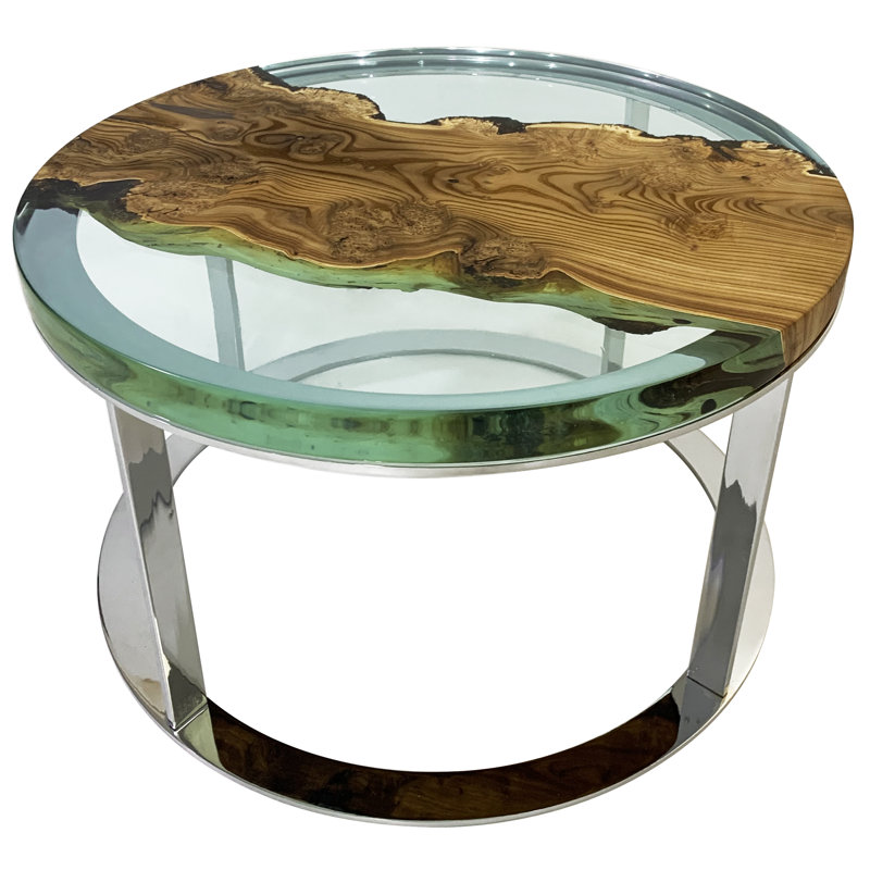 Table basse Dodona, H 17,7 po x l 47,2 po x P 47,2 po, Chrome, Bois de baies