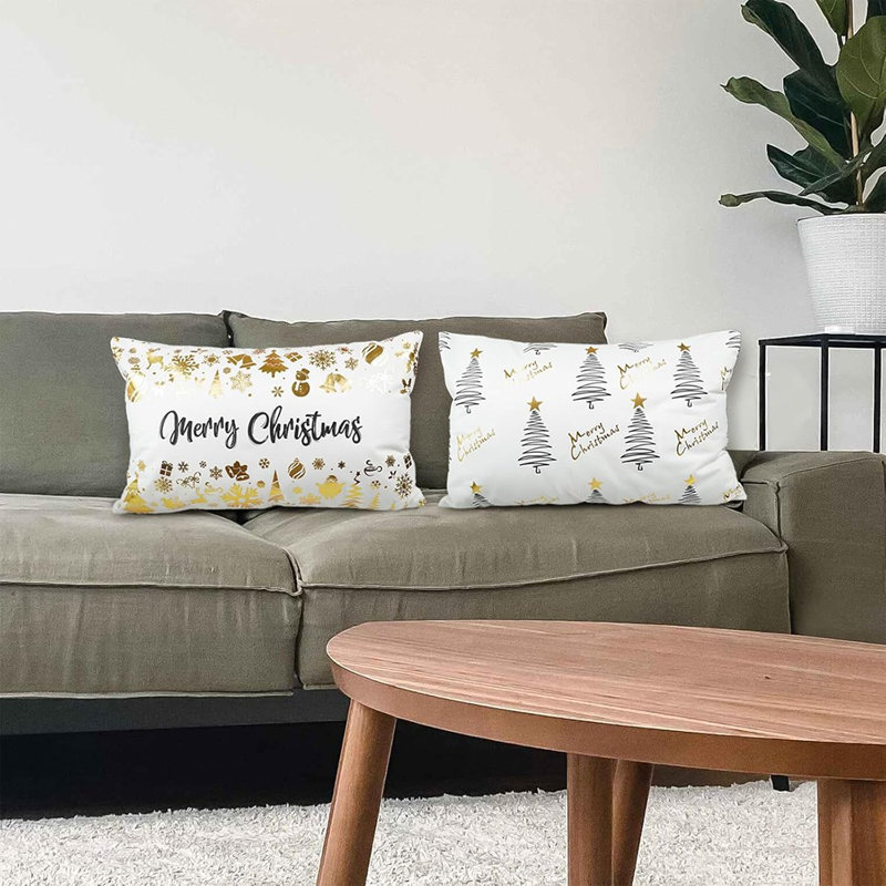 Ensemble de 12 housses de coussins décoratifs de Noël, ensemble de 2 décorations blanches et joyeuses décorations hivernales pour arbres de Noël