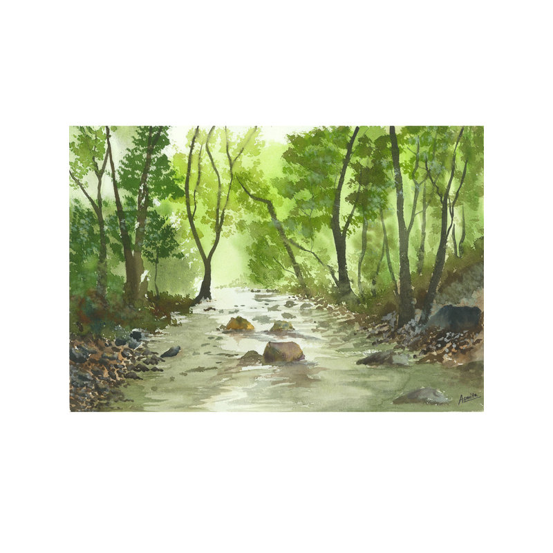 Lit de rivière dans la jungle | Aquarelle sur papier | Par Asmita Atre