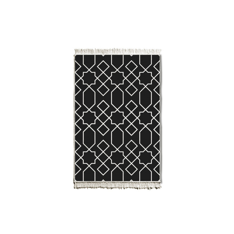 Tapis géométrique tissé à la machine rectangulaire noir / blanc 2 pi x 2 pi 11 po Hodgson