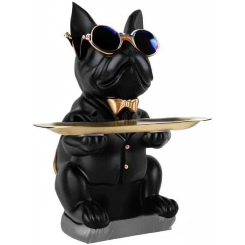 Modern Decor Resin Bulldog Tray Statue Piggy Bank Tray Storage Entrance Key Holder Candy Jewelry Earrings Tray Suitable For Home Decor Modern Art Dining Table Decor Office Small Object Tray
