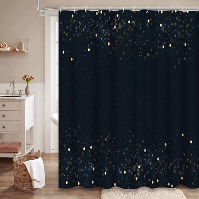 Rideau de douche géométrique à motif de zigzag bleu avec 12 crochets