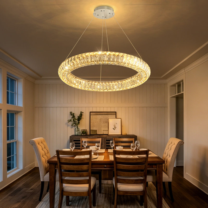 Luminaires modernes en cristal avec anneaux, Argent, 1 anneau 24 po