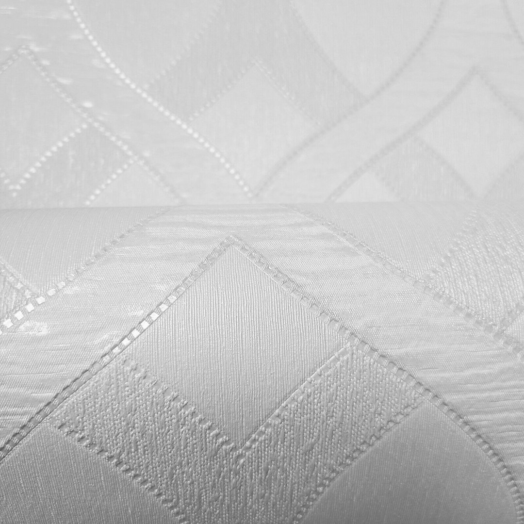 Embossed Ogee White diamonds textured lines Geometric Wallpaper 3D Zambaiti Parati