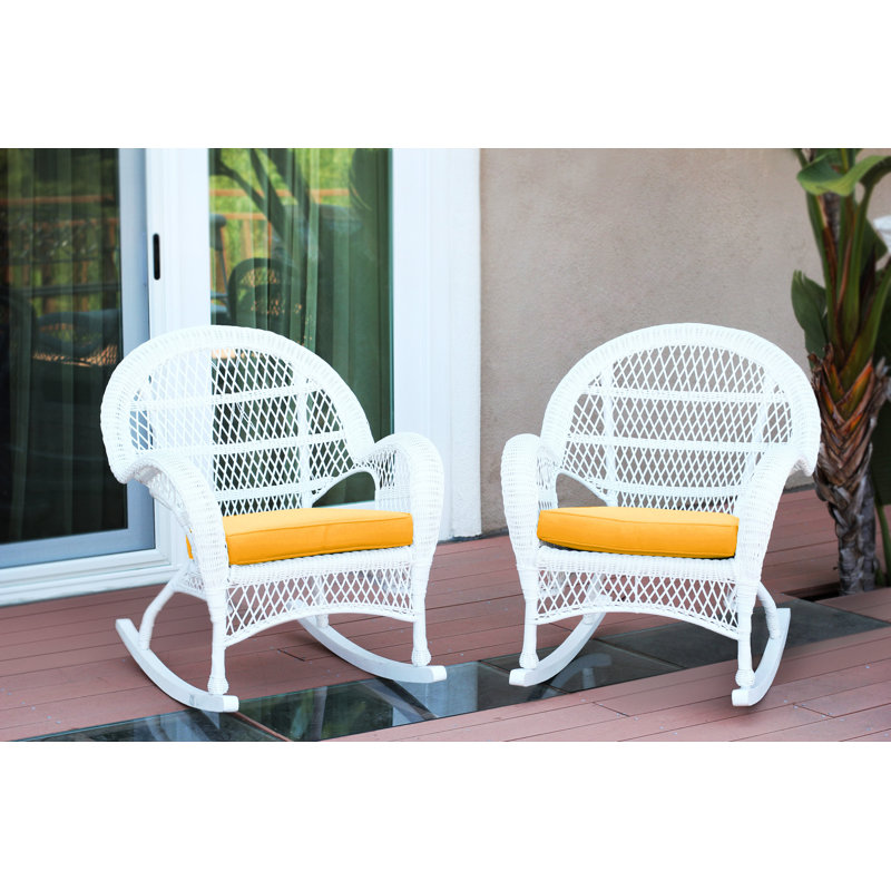 Chaise berçante en osier avec coussins Berchmans, Orange, Blanc