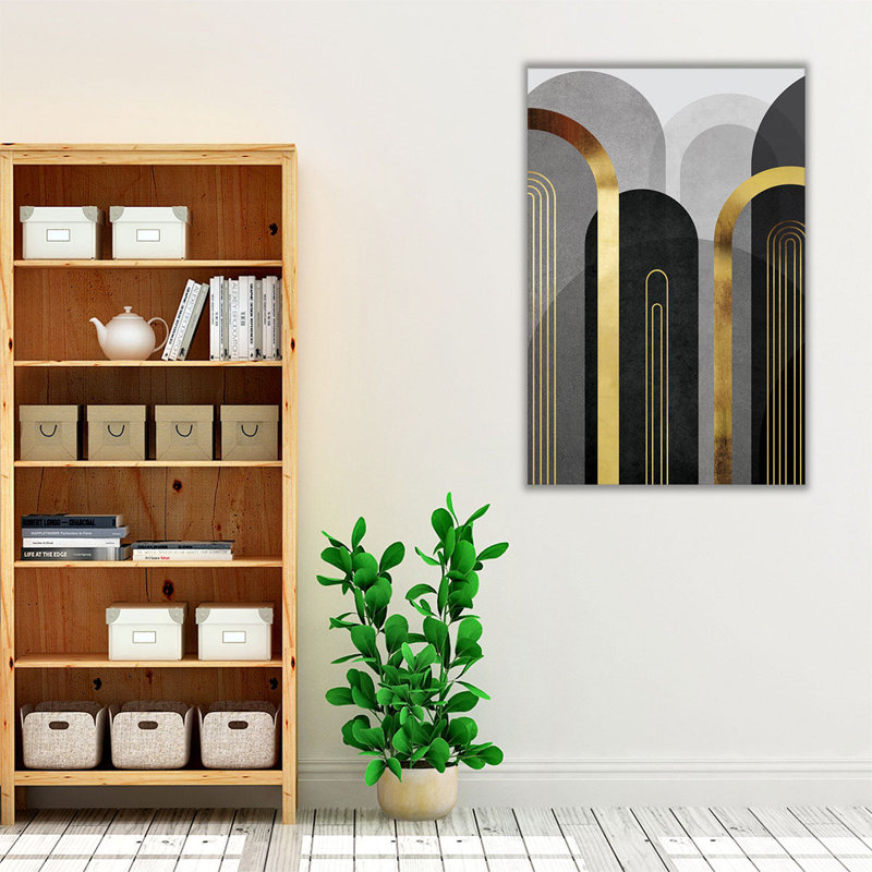 «MidCentury Arches Black Gold», reproduction d'art sur toile, H 24 po x l 16 po