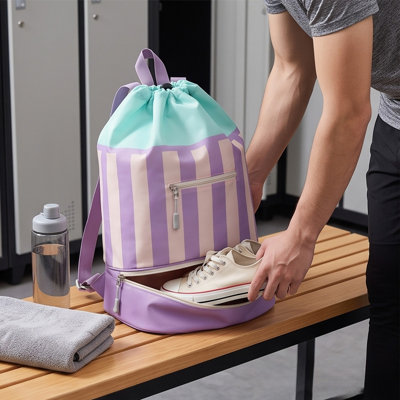 Sac de rangement en plastique imperméable avec cordon de serrage, sac de natation, sac à dos de plage séparé pour les affaires sèches et humides, avec poche à chaussures, sac de rangement portable pour enfants et adultes