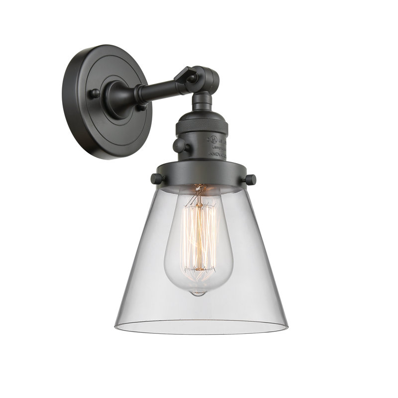 Cone 1 Light Sconce, 3.5 Watt Vintage LED Bulb, Clear, Oil Rubbed Bronze