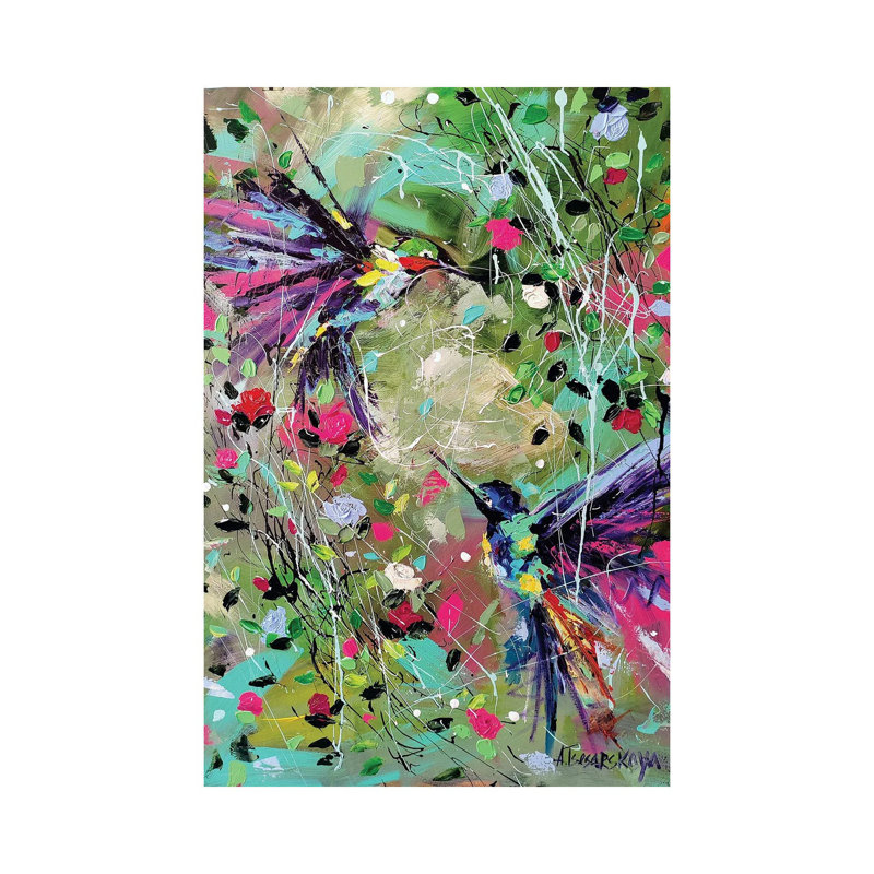 Flowers With Birds 1 Piece Wall Art on Canvas, 30.48cm H x 20.32cm W