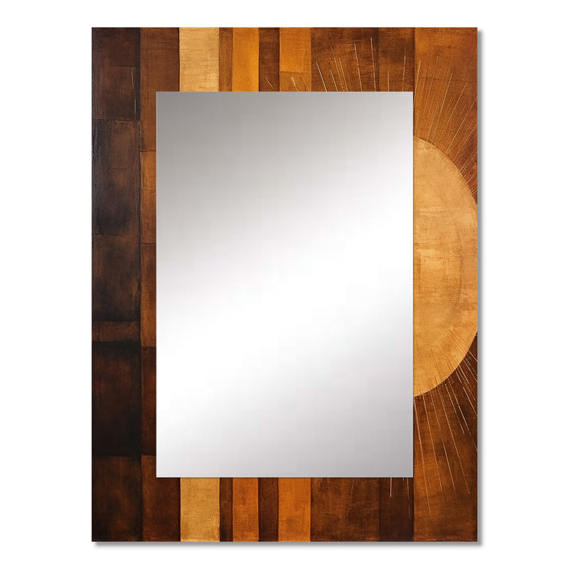 Bronze brillant Symetry III - miroir mural de formes abstraites, miroir décoratif beige, impression d'art en métal