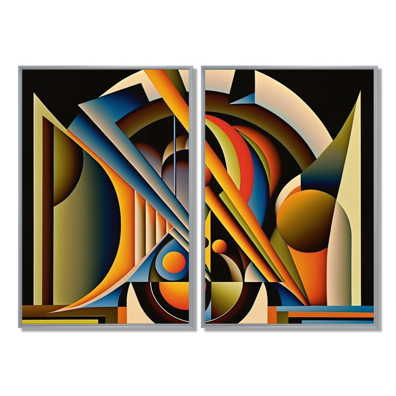 Circular Retro Dynamics I - Large, impression géométrique abstraite sur toile, Argent argent, H 36 po x l 48 po