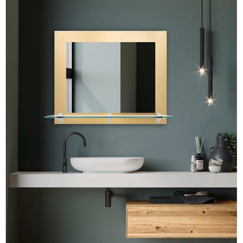 Matsuichi Mirror with Shelves, 21.5" x 25.5", Gold/Silver