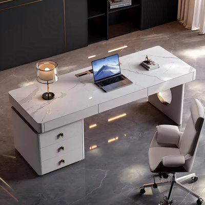 Rectangle White Sintered Stone Desktop Modern Desk
