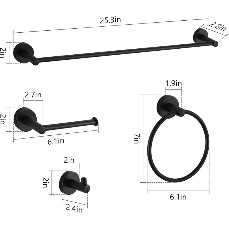 Bathroom Hardware Set - 8 Piece Towel Bar Set With Adjustable Towel Bar, Toilet Paper Holder, Robe Hooks And Towel Rings, Heavy Duty Rust Resistant Bathroom Accessories