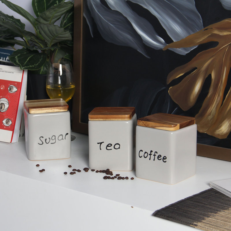 Ensemble café, thé et sucre Lotus 3 pièces, Gris clair