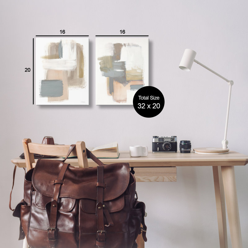 «Abstract Abstract Beige Brushed Neutrals», ensemble de 2 toiles d'art par Stella Chang, H 20 po x l 16 po