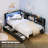 Corner Daybed With Storage Drawers, Bookcase Headboard, LED Lighting & USB Charging Station-1612113861-1612113860