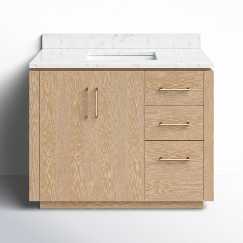 Cloverfield 42'' Single Bathroom Vanity with Cultured Marble Top, Gold, Washed Ash Gray