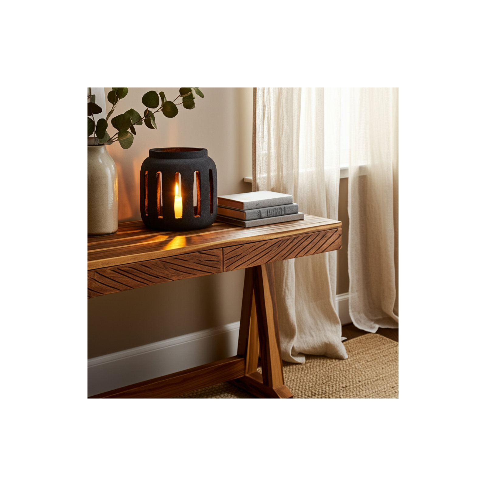 10" Round Lantern Hurricane With Open Slats, Black, 8" H x 8" W x 8" D