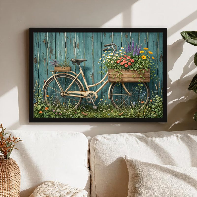 Toile noire encadrée en bois noir pour salon, chambre à coucher, bureau ou vestibule - décoration murale décorative avec jardin rustique