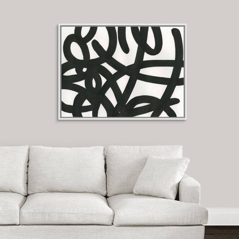 « graffiti i » par the novogratz-painting on toile, H 30 po x l 40 po x P 1,25 po, Cadre flottant blanc