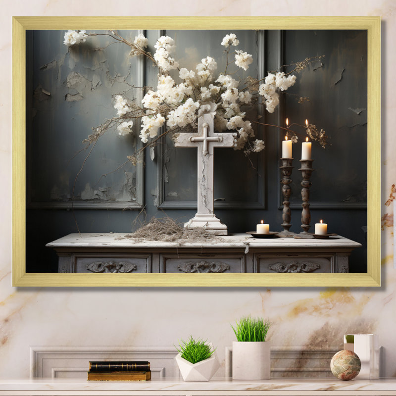 " Religious Cross Transcendent Silence ", Gold Single Picture Framed, 34" H x 44" W x 1.5" D