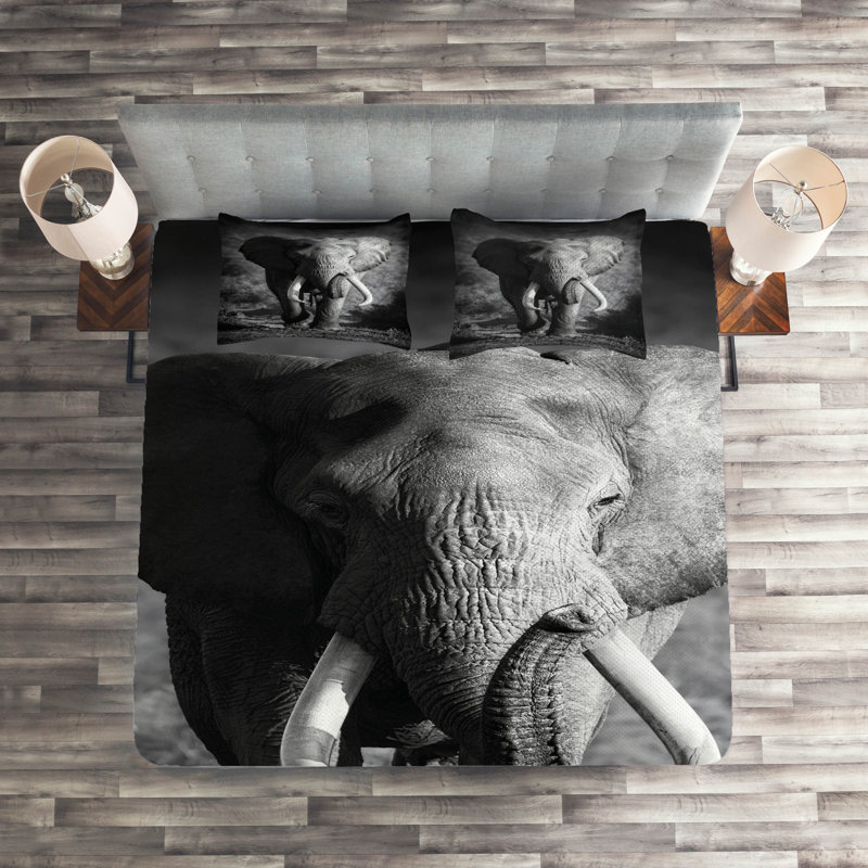 Elephant Eclectic Polyester Coverlet, King Bedspread + 2 Shams