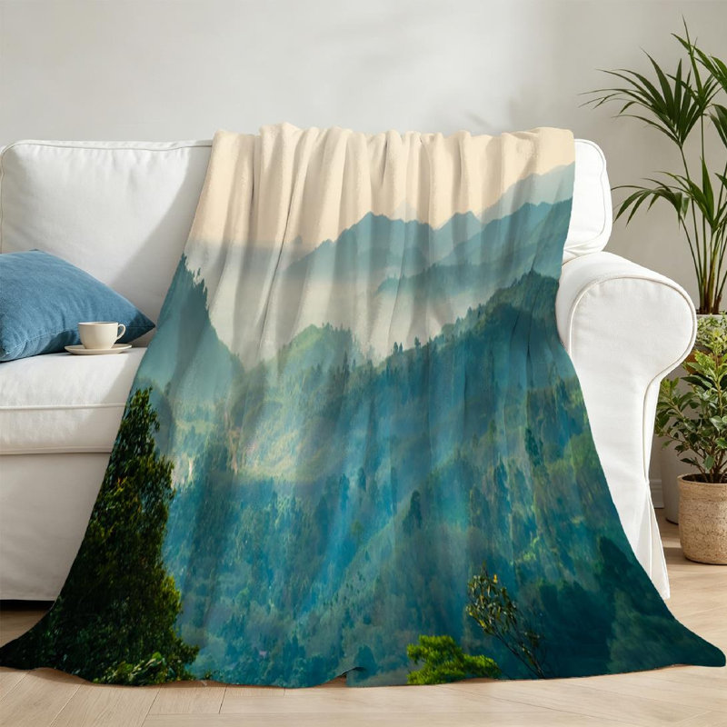 Jeté en flanelle verte ultra douce, impression d'un seul côté magnifique paysage, Throw 50" x 60"
