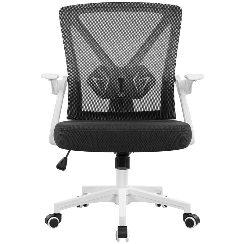 Mesh Desk Chair with Flip-up Armrest, White, Black