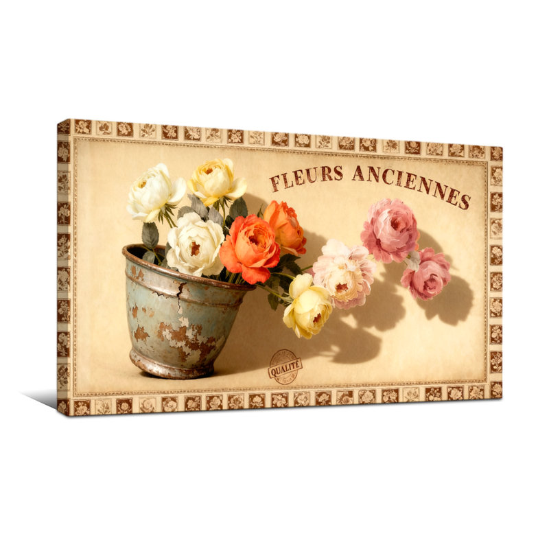 Plantes et fleurs Fleurs rétro en motif de seau rustique, H 16 po x l 32 po