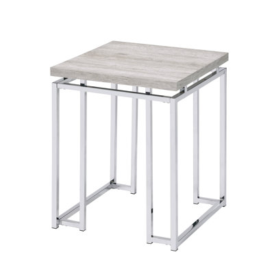 Table de bout en chêne naturel et chrome avec base en métal