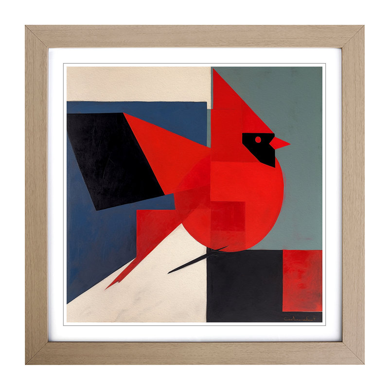 Cardinal Bird Suprematism No.5 - Framed Print, Oak